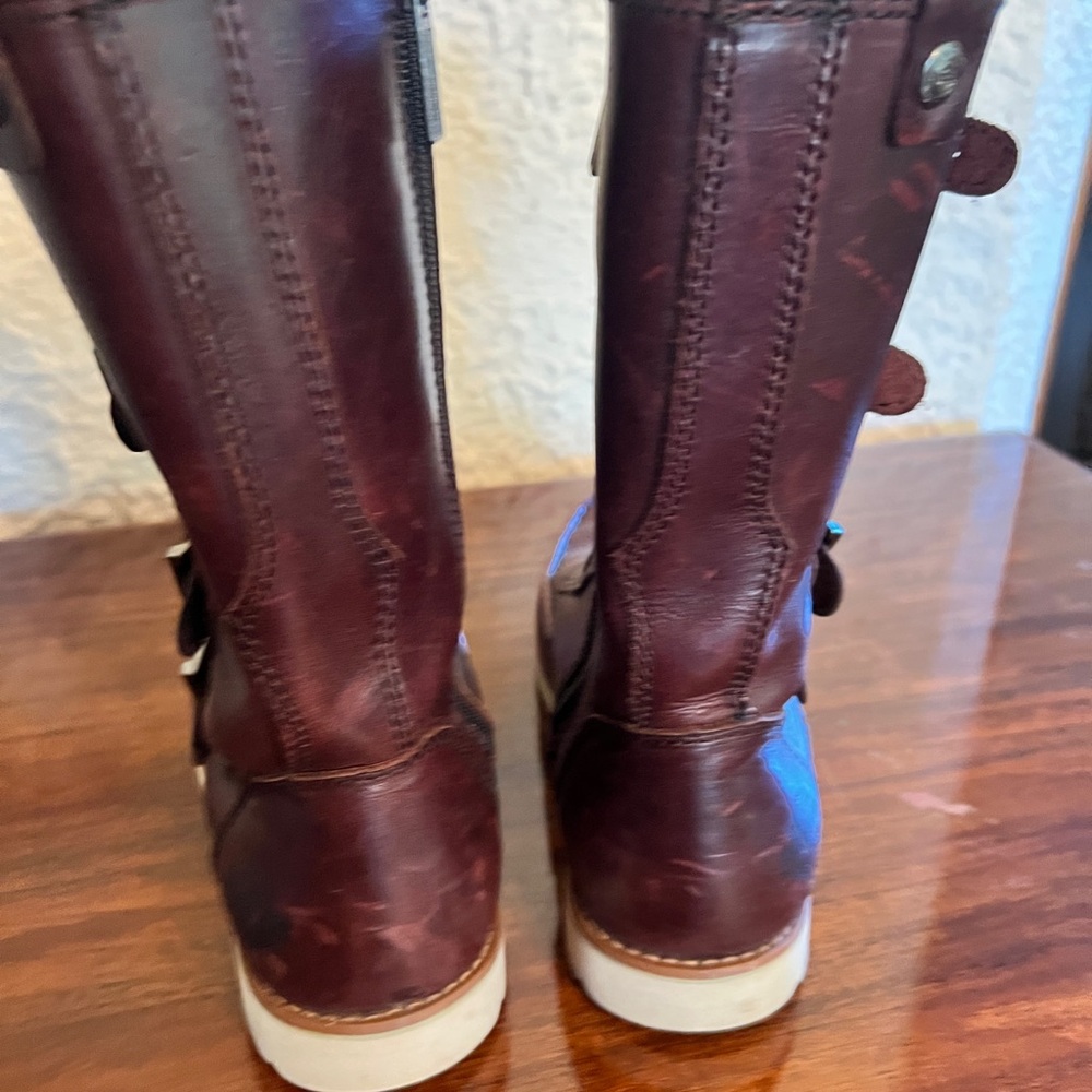 Brown Leather Zipper & Buckle Boots - Picture 3 of 5